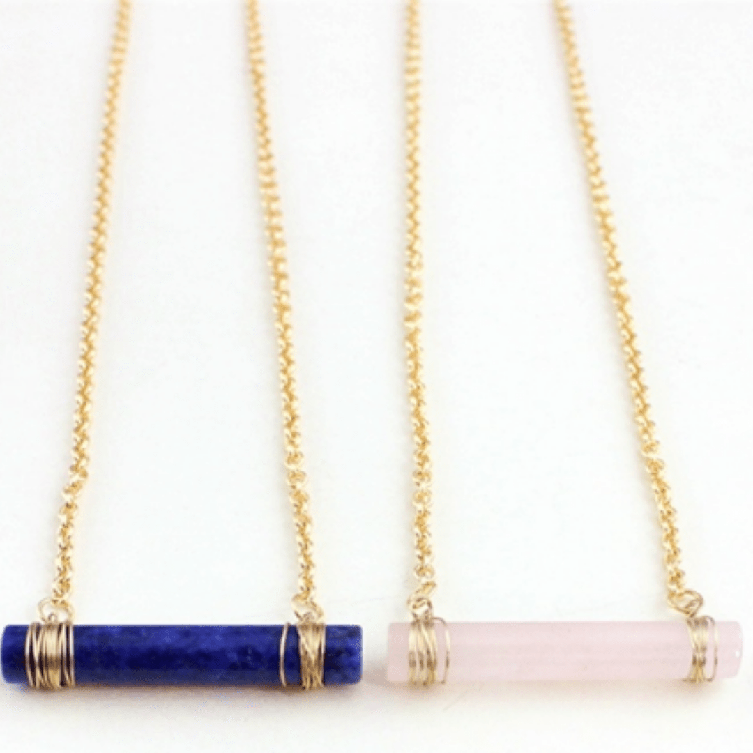 Lapis Lazuli or Rose Quartz Cylinder Necklace | Natural Crystal