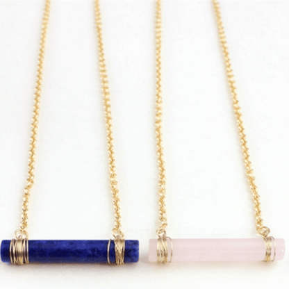 Lapis Lazuli or Rose Quartz Cylinder Necklace | Natural Crystal