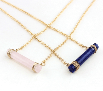 Lapis Lazuli or Rose Quartz Cylinder Necklace | Natural Crystal