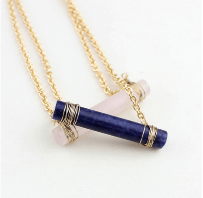 Lapis Lazuli or Rose Quartz Cylinder Necklace | Natural Crystal