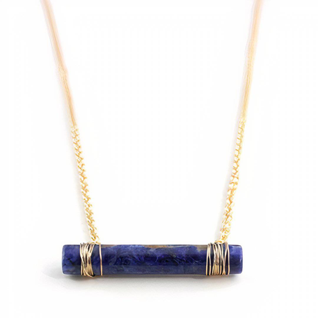 Lapis Lazuli or Rose Quartz Cylinder Necklace | Natural Crystal