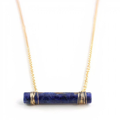 Lapis Lazuli or Rose Quartz Cylinder Necklace | Natural Crystal