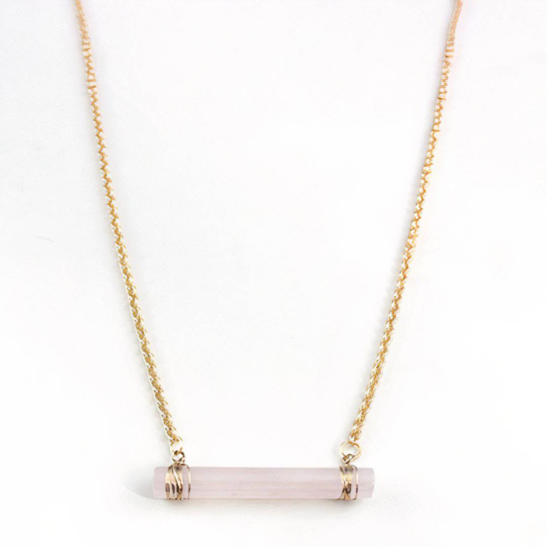 Lapis Lazuli or Rose Quartz Cylinder Necklace | Natural Crystal