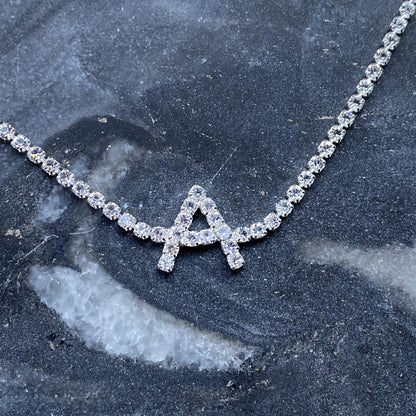 Sparkly Initial Anklet | CZ &amp; Brass with Silver-Plating Ankle Bracelet