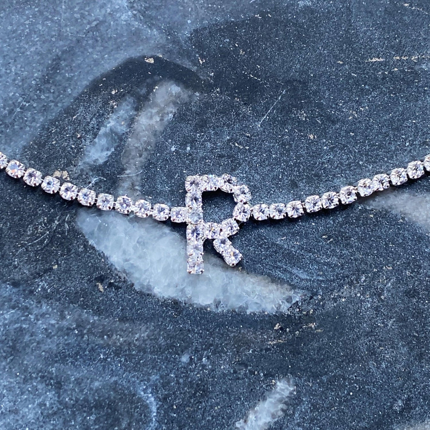 Sparkly Initial Anklet | CZ &amp; Brass with Silver-Plating Ankle Bracelet