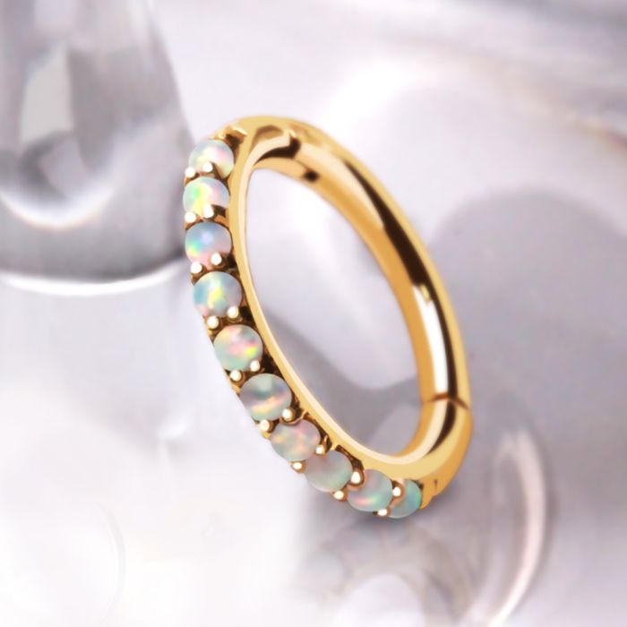 14Kt Yellow Gold Multi-Synthetic Opal Clicker Ring-0