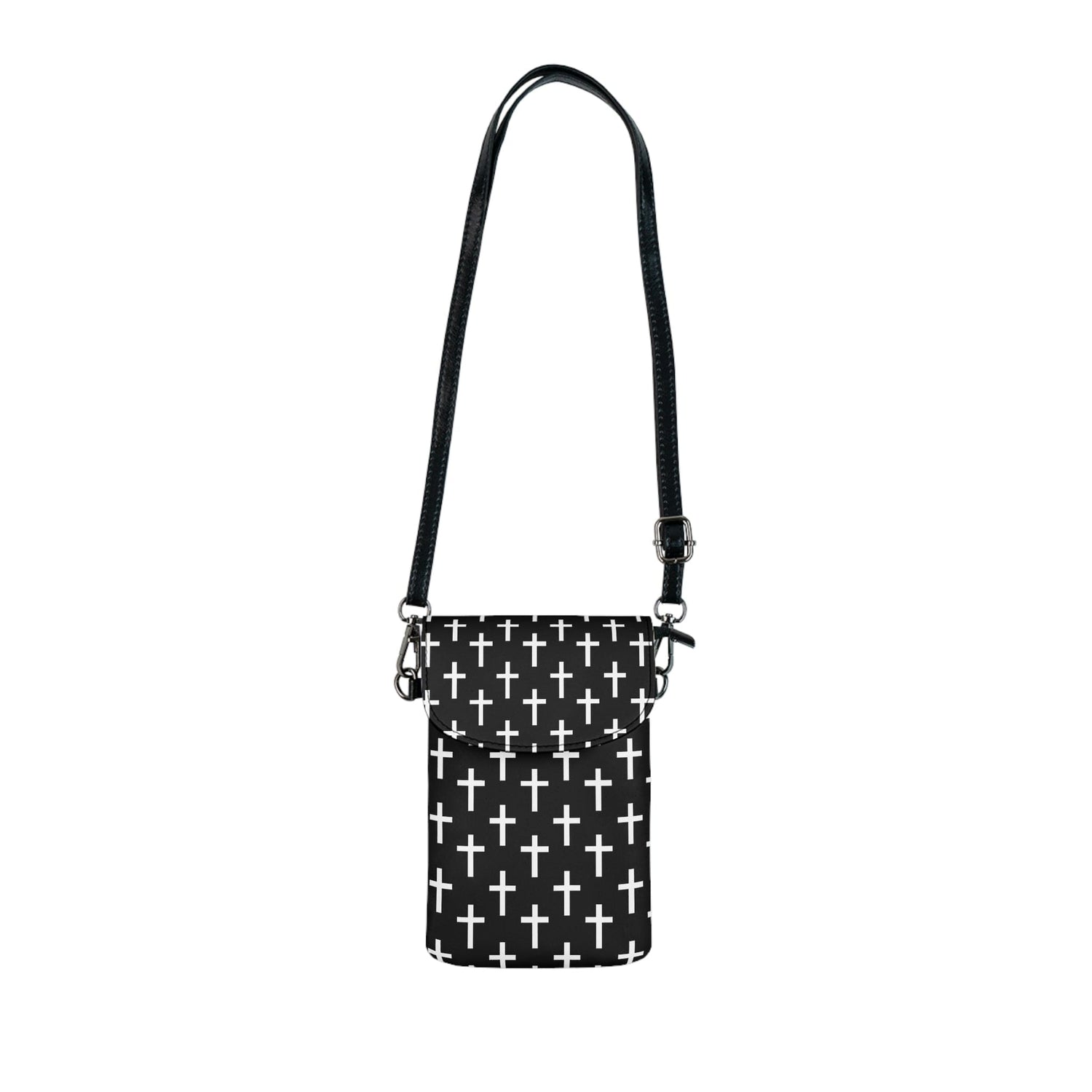 Crossbody Cell Phone Wallet Black White Cross Print-0