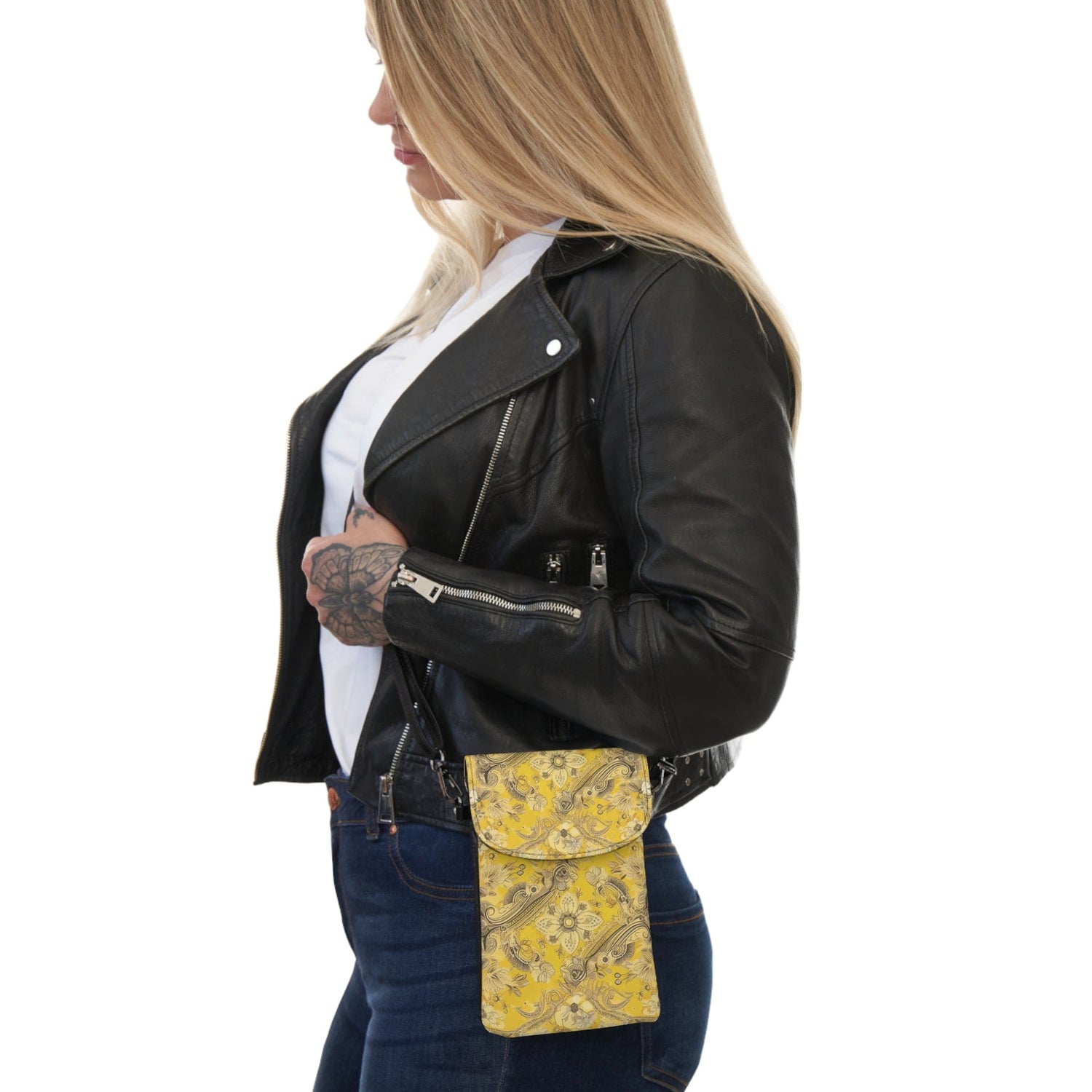 Crossbody Cell Phone Wallet Floral Yellow Bandanna Print-3