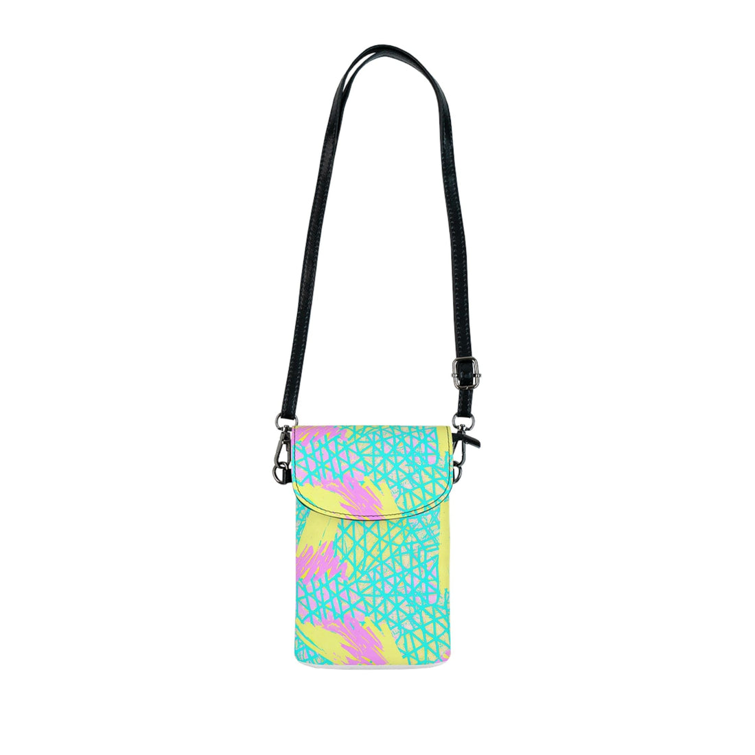 Crossbody Cell Phone Wallet Purse, Cyan Blue Lime Green And Pink Pattern-0