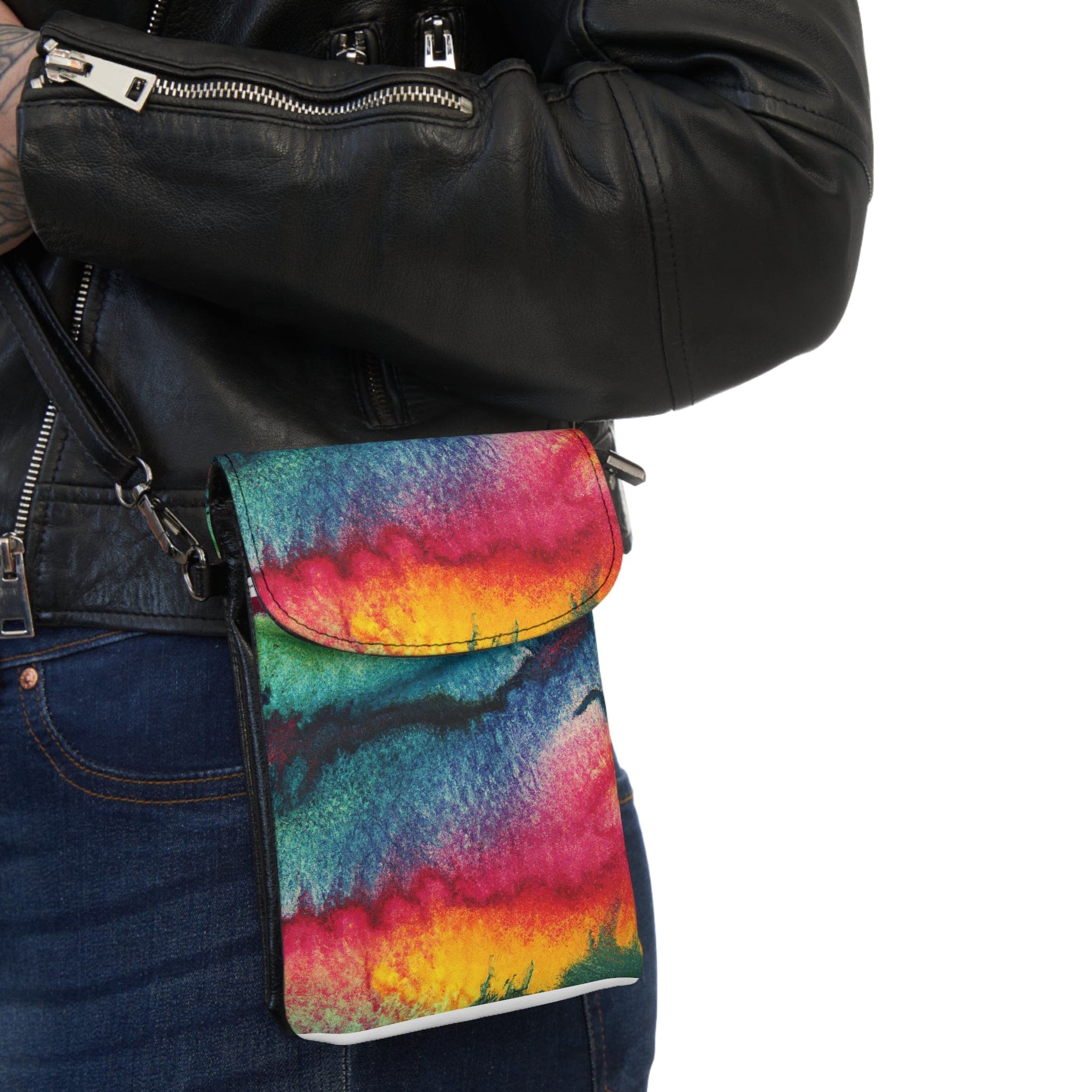 Crossbody Cell Phone Wallet Purse, Multicolor Watercolor Abstract Print-2