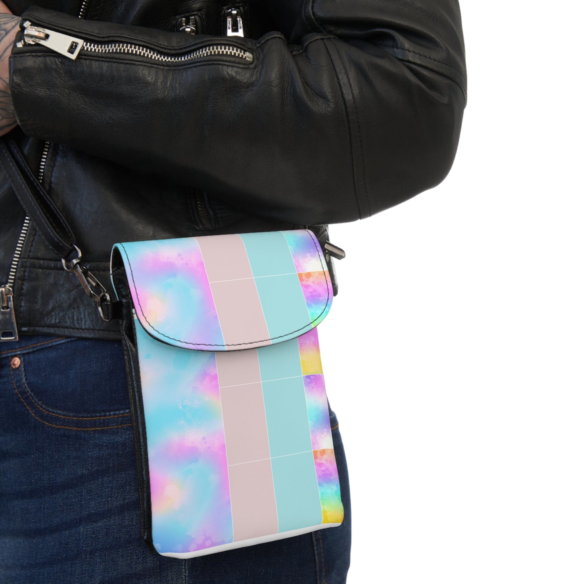 Crossbody Cell Phone Wallet Purse, Pastel Colorblock Watercolor Illustration-2