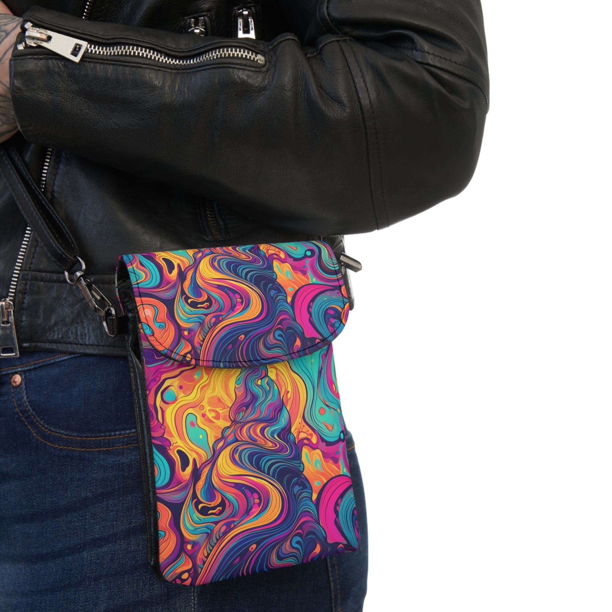 Crossbody Cell Phone Wallet Vibrant Psychedelic Kaleidoscope Boho Print-2