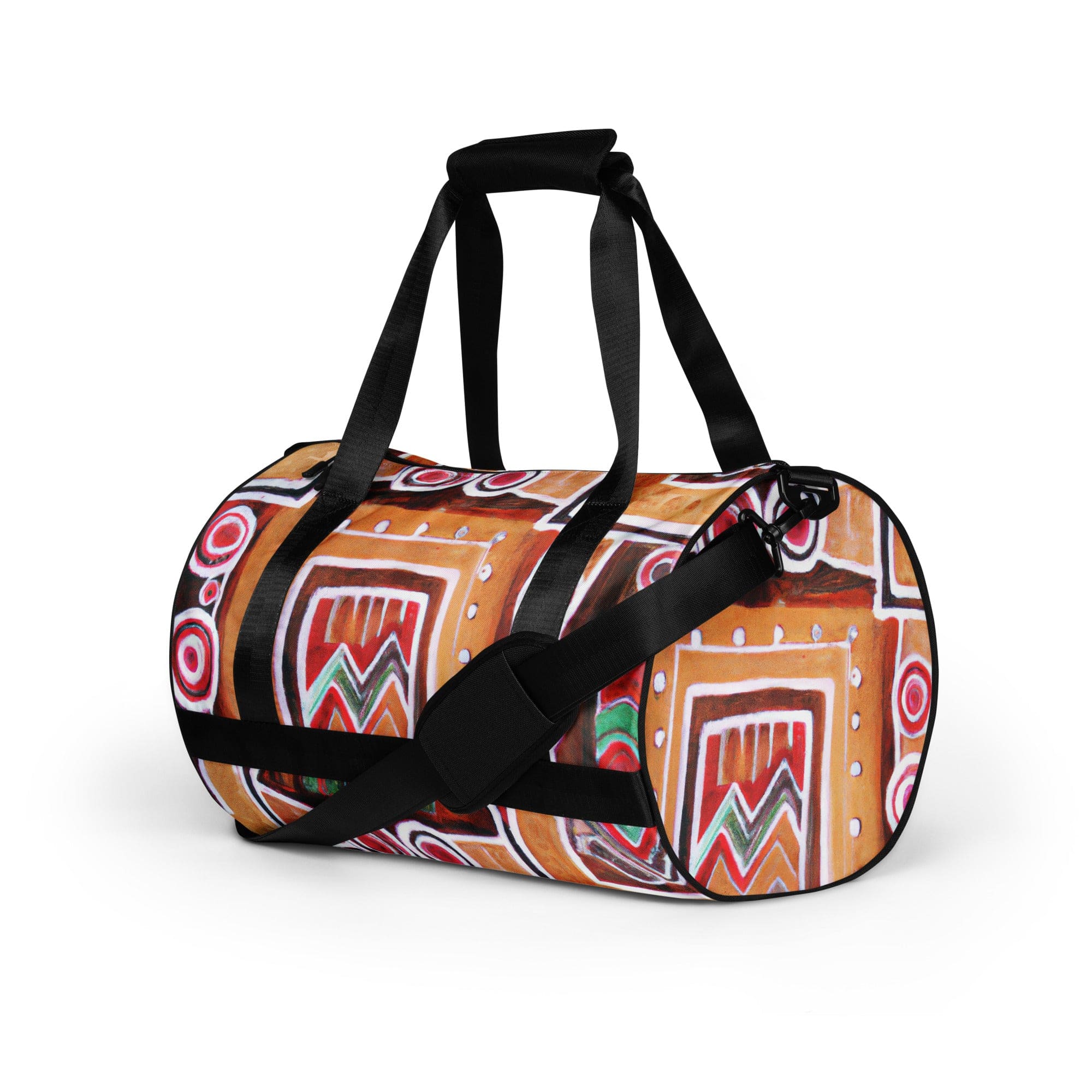 Crossbody Water-resistant Travel Bag, Brown Orange Green Aztec Pattern-4