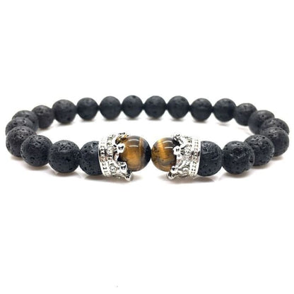 Tiger Eye &amp; Lava Stone | Crowned | Essential Oil Bracelet - HartCentered