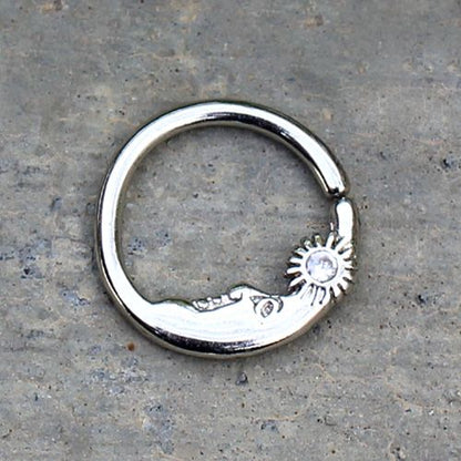 316L Stainless Steel Sun &amp; Moon Seamless Rings / Cartilage Earrings-0