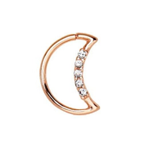 Annealed Rose Gold Jeweled Crescent Moon Cartilage Earring-1