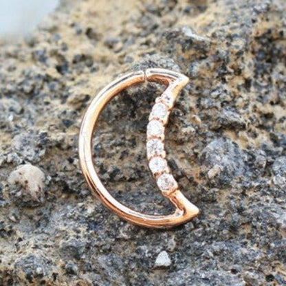 Annealed Rose Gold Jeweled Crescent Moon Cartilage Earring-0