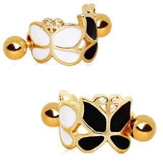 Gold Plated Black and White Butterfly Cartilage Ear Cuff-3