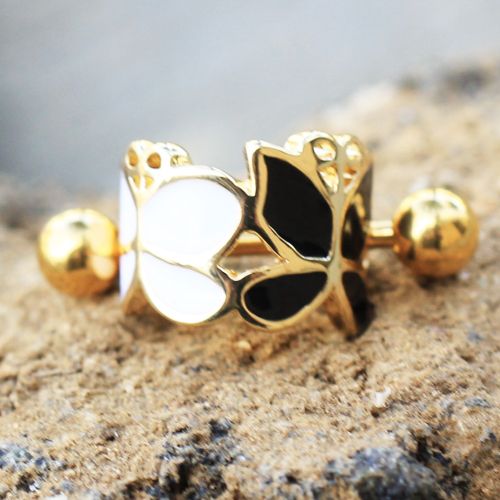 Gold Plated Black and White Butterfly Cartilage Ear Cuff-0