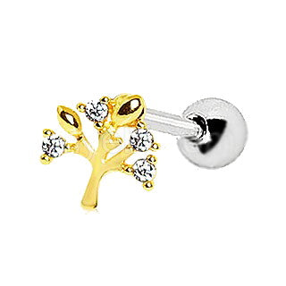 Yellow Gold Sparkling Tree of Life Cartilage Earring-1