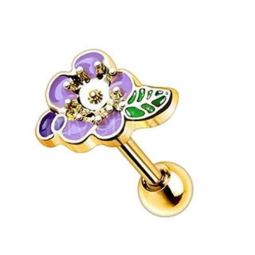 Gold Plated Lavender Flower Cartilage Earring-1