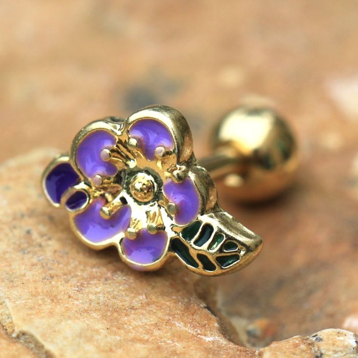 Gold Plated Lavender Flower Cartilage Earring-0