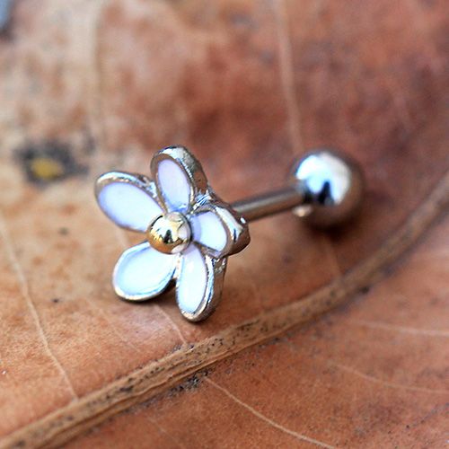 Surgical Steel Sweet White Daisy Flower Cartilage Earring-0