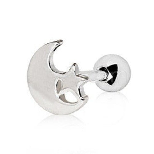 316L Stainless Steel Moon and Star Cartilage Earring-0