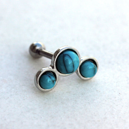 316L Stainless Steel Triple Turquoise Cartilage Earring-0