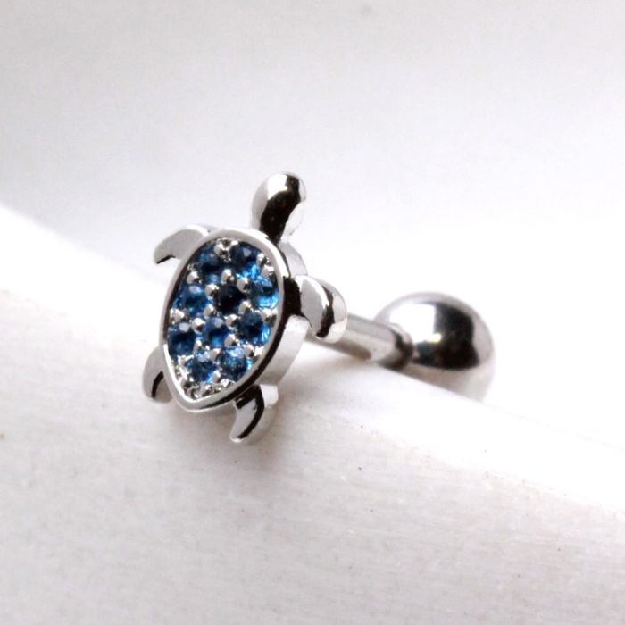 316L Stainless Steel Ocean Blue Turtle Cartilage Earring-0