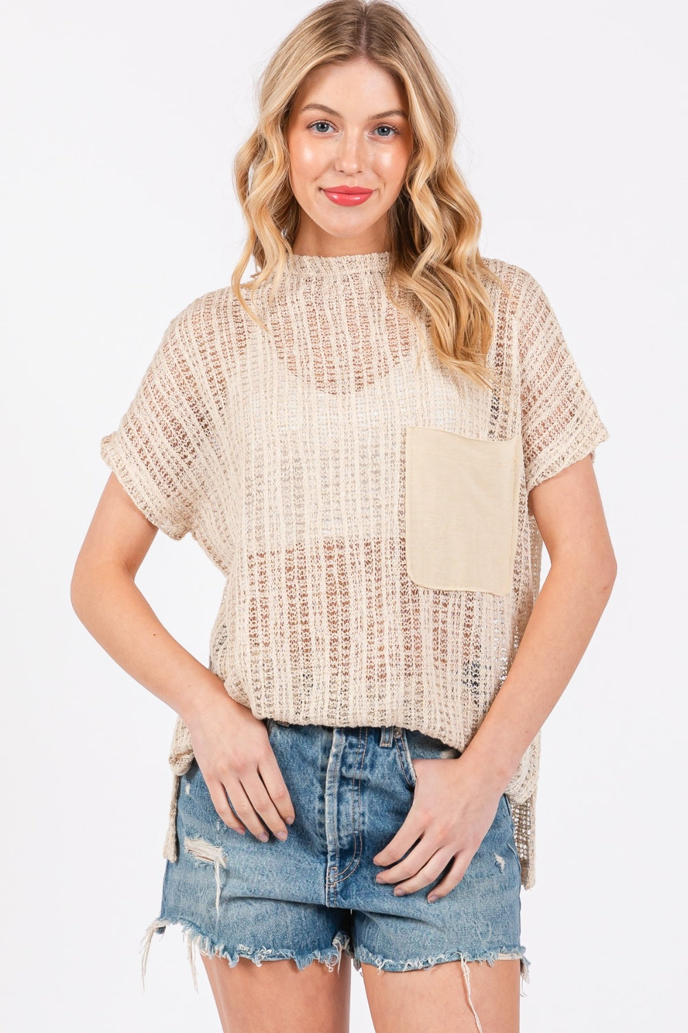 Ces Femme See Through Crochet Mock Neck Cover Up-4