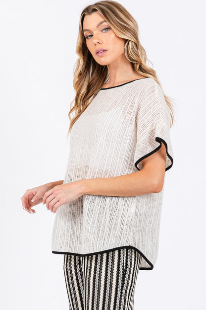 GeeGee Contrast Trim Short Sleeve Knit Cover Up-2