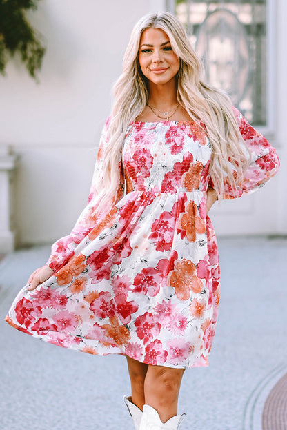 Camryn Floral Smocked Puff Sleeve Mini Dress-4