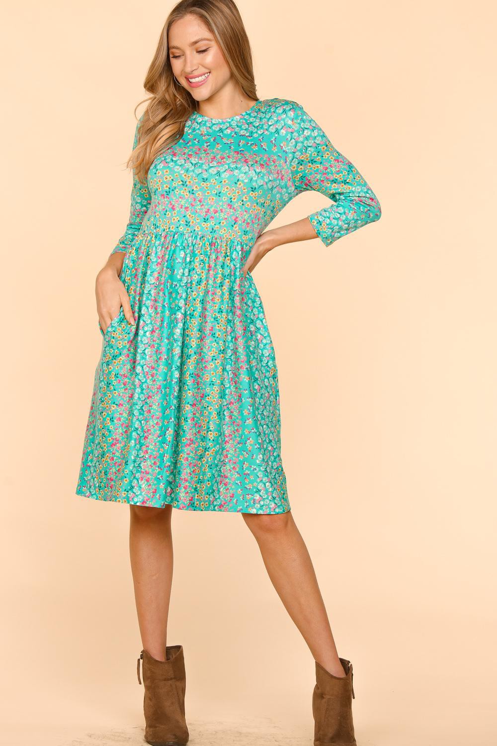 Haptics Round Neck Floral Dress with Pockets-1