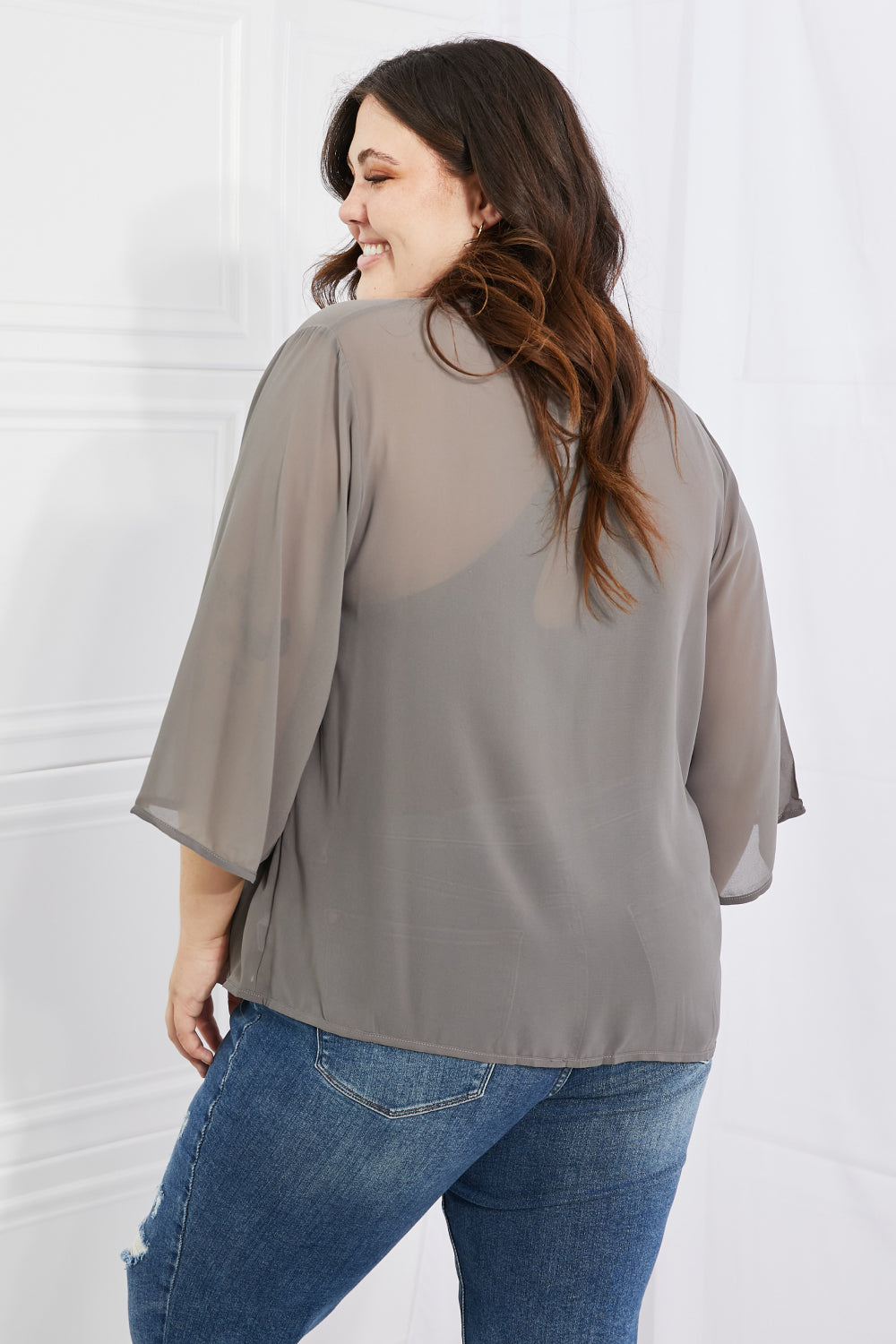 Melody Just Breathe Full Size Chiffon Kimono in Grey-1