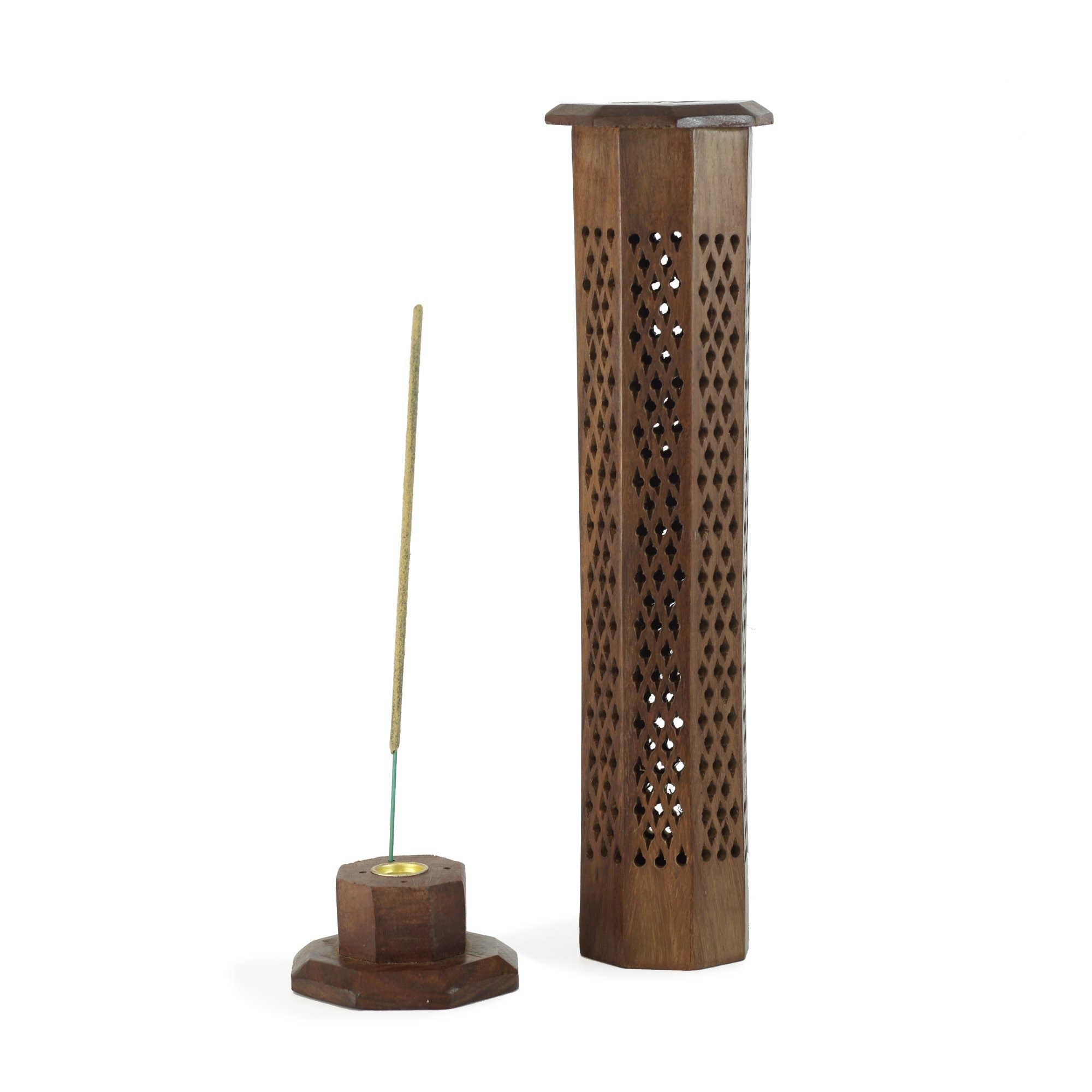 Wooden Decorative Handcarved Tower Incense Burner -12&quot;-0