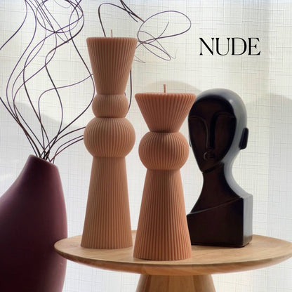 Chess Figure Ribbed Pillar Candle Set