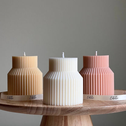 Geometric Ribbed Pillar Candle