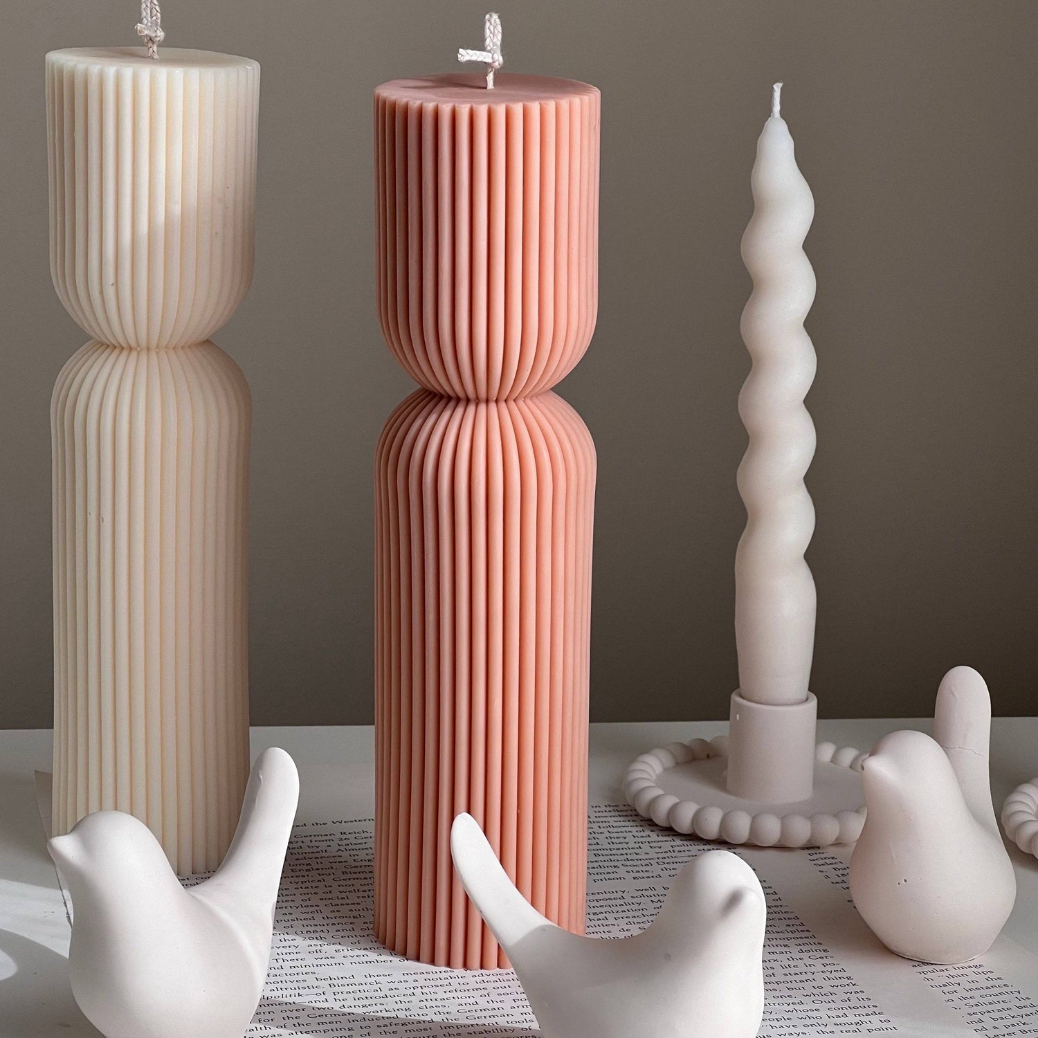 Ribbed Hourglass Pillar Candle