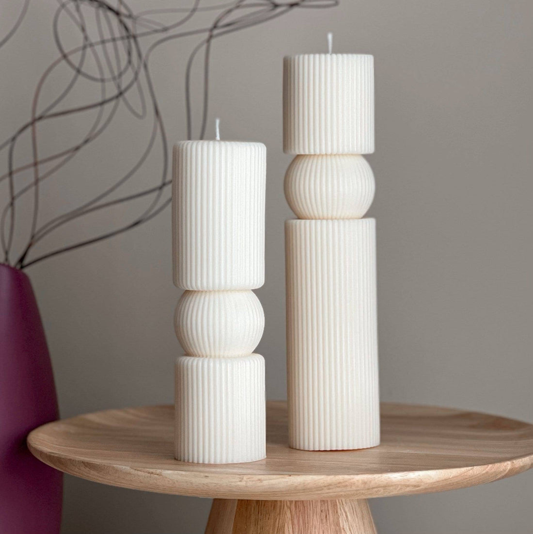 Roman Ribbed Tall Pillar Candle Set