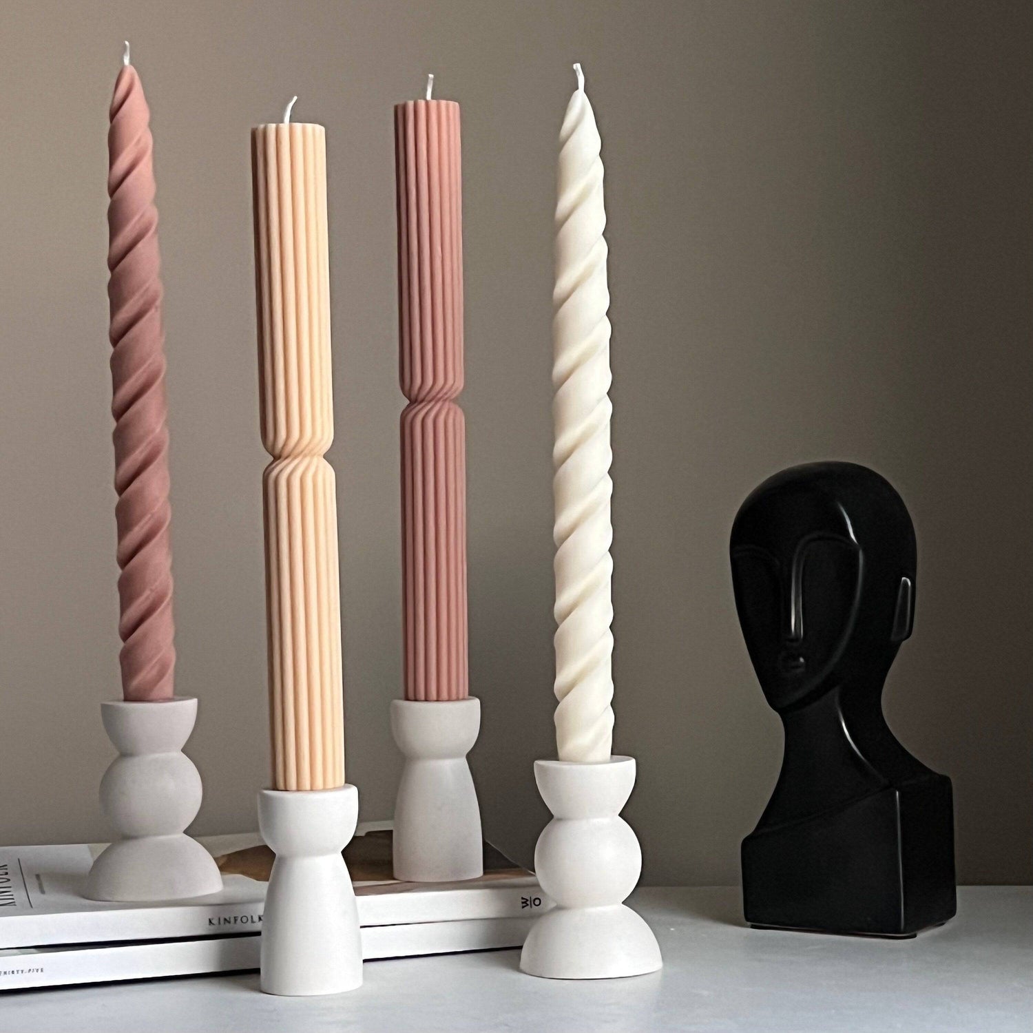 Tall Ribbed Twisted Taper Candle