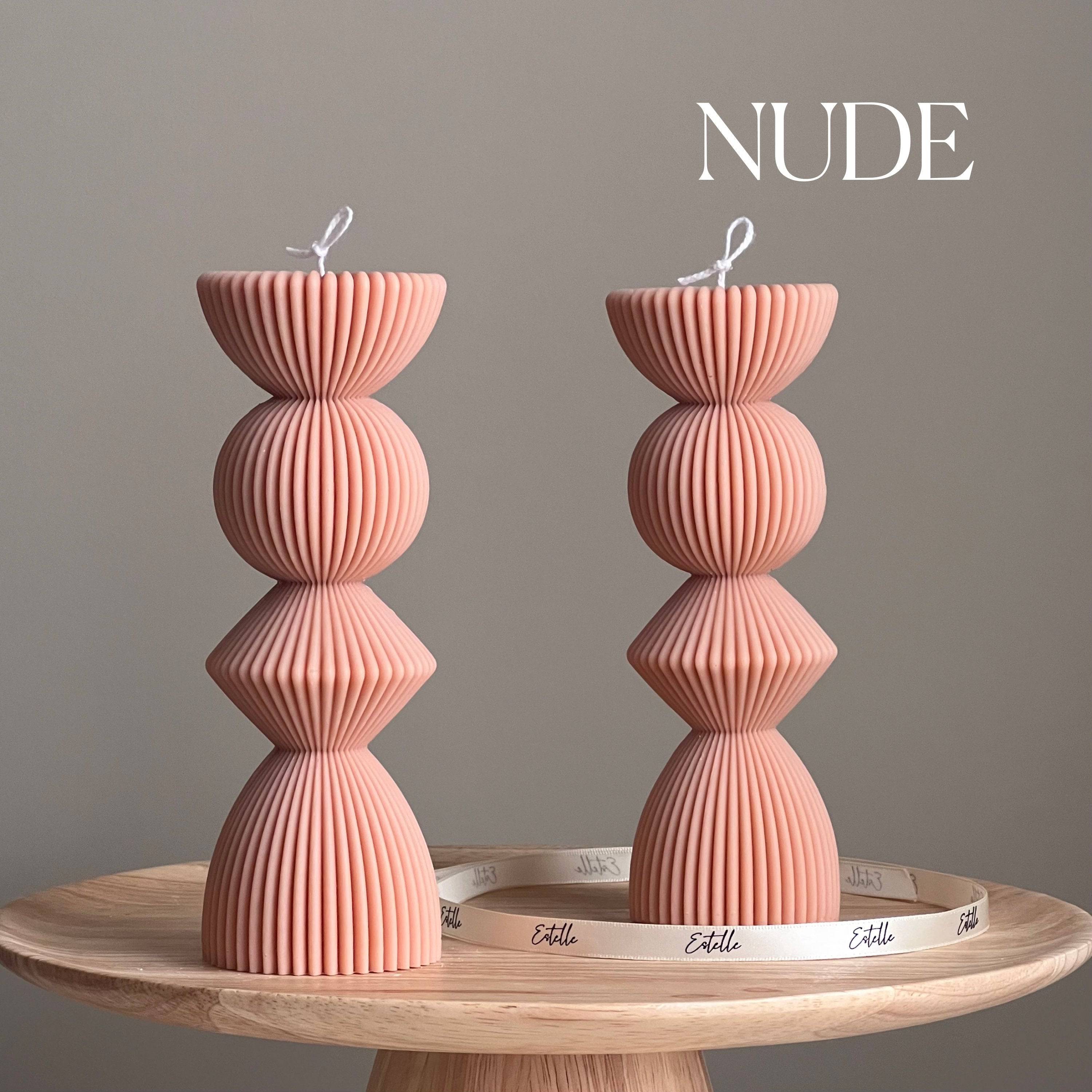 Ribbed Geometric Pillar Candle