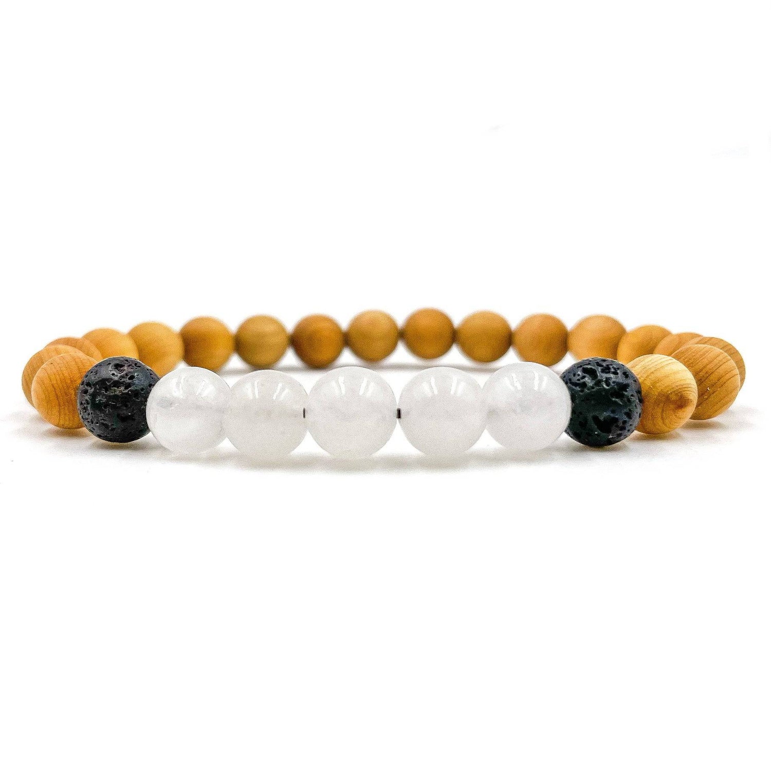 Moonstone, Cedar, &amp; Black Lava Stone | Crystal Beaded Bracelet