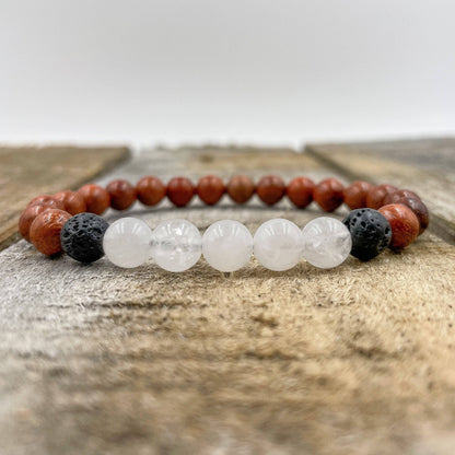 Moonstone, Red Rosewood, &amp; Black Lava Stone | Crystal Beaded Bracelet