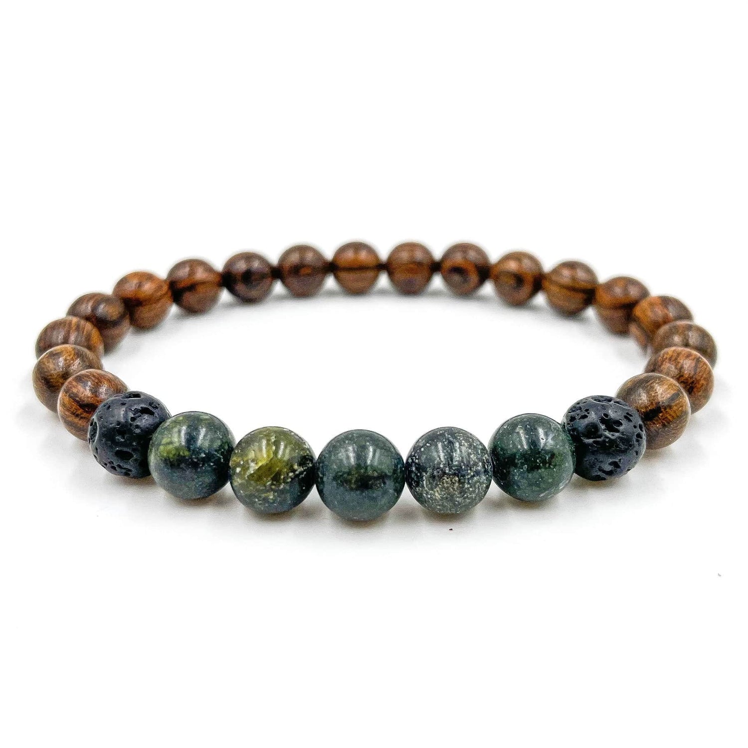 Green Serpentine &amp; Tigerskin Sandalwood | Crystal Beaded Bracelet