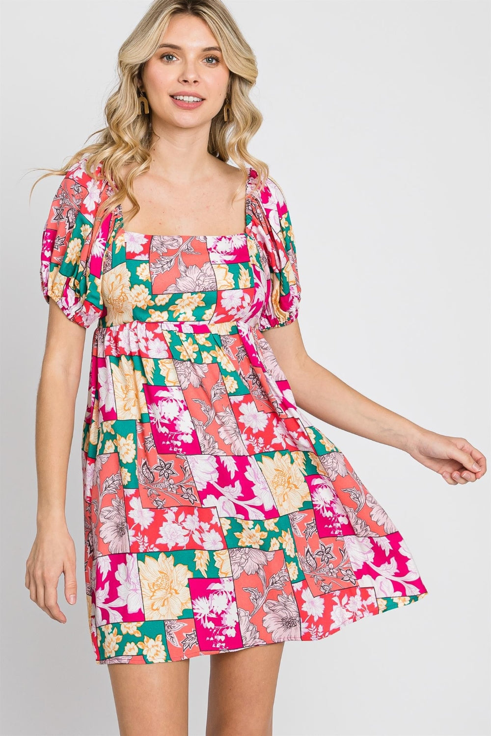 GeeGee Floral Ruff Sleeve Mini Dress-0