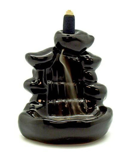 Black Ceramic | Wide Steps | Back Flow | Incense Burner