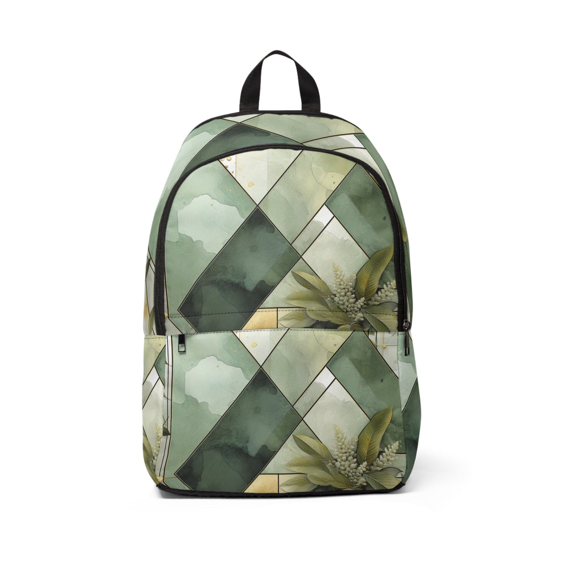 Fashion Backpack Waterproof Olive Green Mint Leaf Geometric Print-0