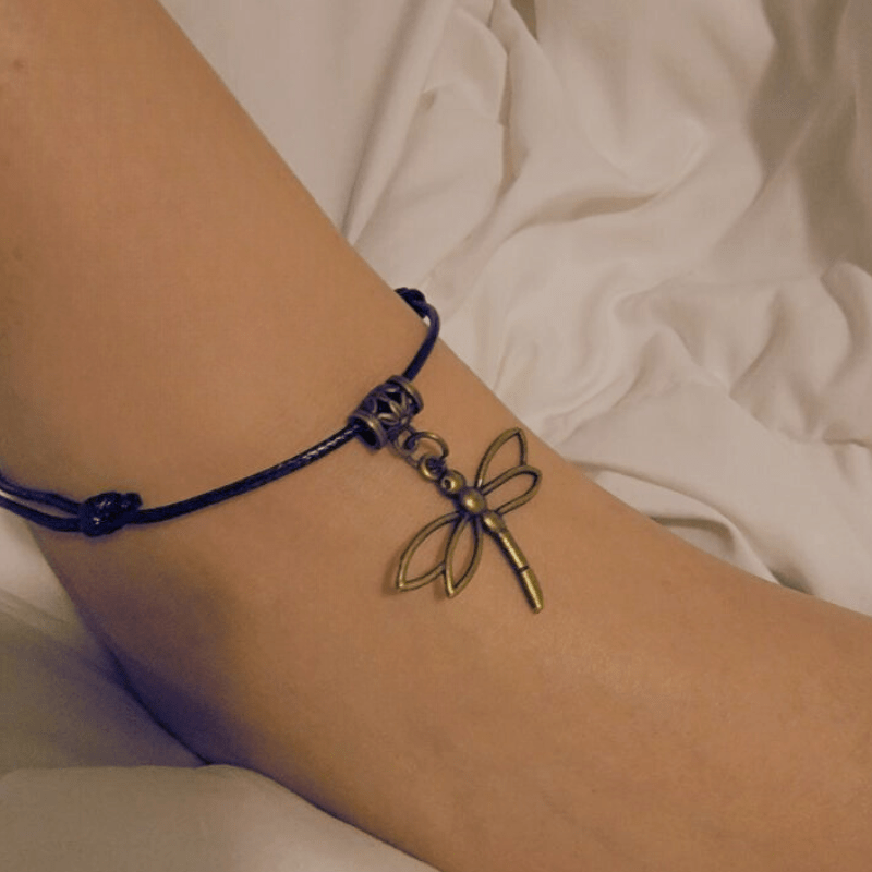 Dragonfly Charm Anklet | Black Adjustable Ankle Bracelet