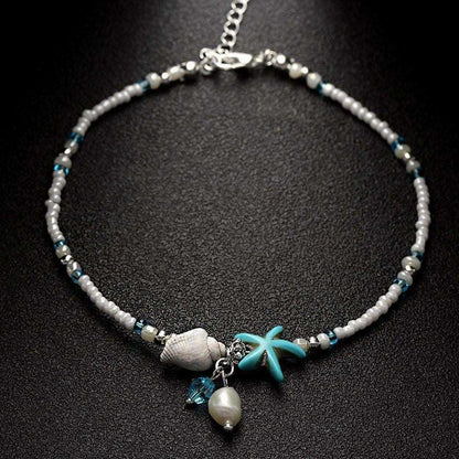 Turquoise Starfish Beach Anklet | Base Metal &amp; Bead Ankle Bracelet